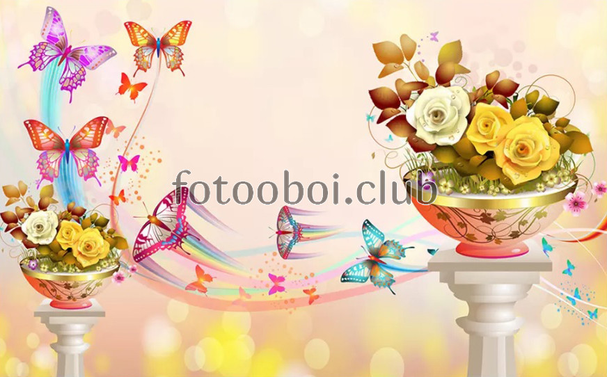 бабочки, цветы, букет, натюрморт