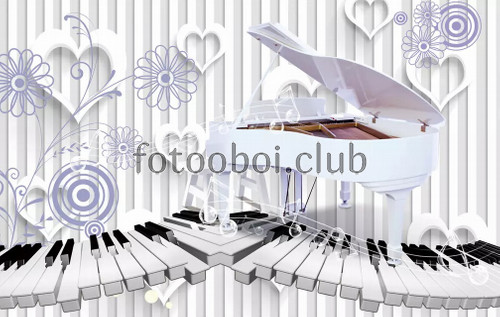 пианино, клавиши, сердечки, цветы, 3д, 3d, арт обои